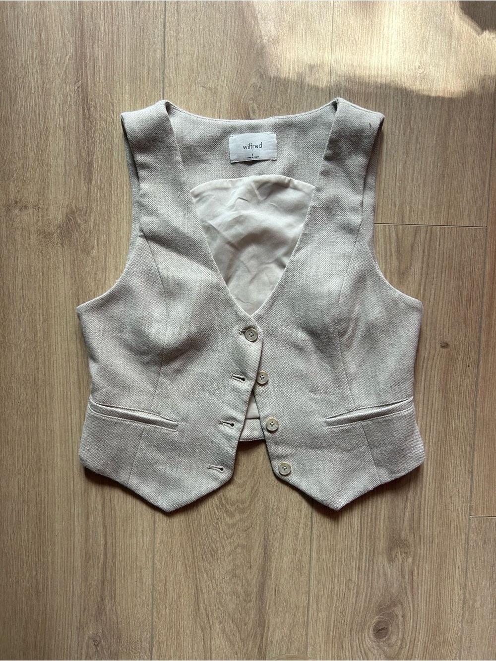 Wilfred Beige Linen Blend Button Front Vest